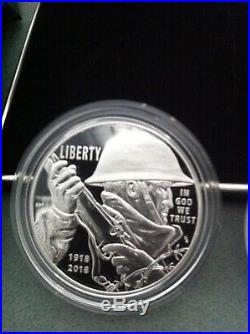 2018 World War 1 Navy Centennial 2 Coin Silver $ + Medal Set New From Us Mint