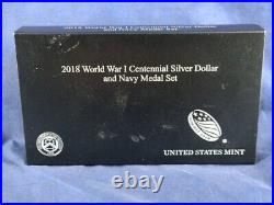 2018 World War I Centennial Silver Dollar Navy Medal Set OGP