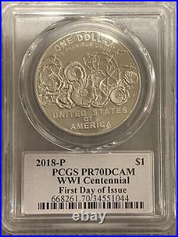 2018P- World War I Centennial- PCGS- MS70- FDOI- Thomas Cleveland Wreath