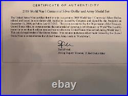 2018p World War 1 Centennial Proof Silver Dollar And Army Medal Set With Ogp+coa