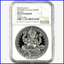 2019 2 oz GANESHA Silver Coin MS 70 World Cultures Cameroon