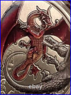 2019 2oz SILVER COLORIZED COIN. MYTHICAL DRAGONS OF THE WORLD-THE RED DRAGON