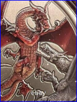 2019 2oz SILVER COLORIZED COIN. MYTHICAL DRAGONS OF THE WORLD-THE RED DRAGON