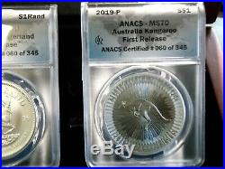 2019 (5 Coin) 1 oz SILVER WORLD CLASS COIN SET ANACS MS70 Wood Display Box ECC&C