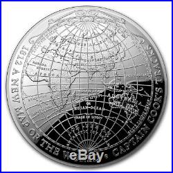2019 Australia 1 Oz Silver $5 Map Of The World Proof Coin Captain Cooks Tracks