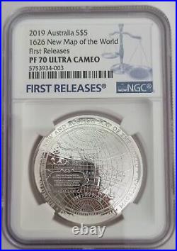 2019 Australia 1oz Domed 1626 New Map of the World NGC PF70 1oz Fine Silver 999