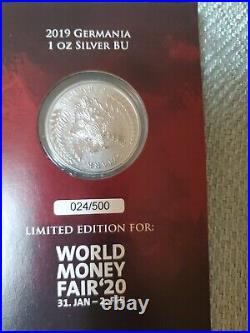 20190 5 Mark GERMANIA World Money Fair 1 Oz Silver Coin. #024#