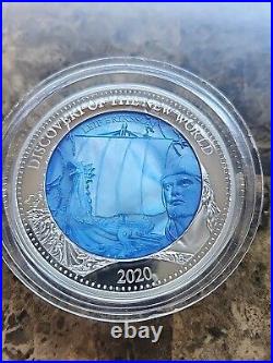 2020 $25.9999 Silver Coin Discovery of New World Leif Erikson 5 Oz MOP Inlay