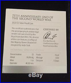 2020 75th ANNIVERSARY END OF WORLD WAR II- 1 OZ BEAUTIFUL SILVER PROOF COIN