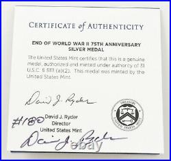 2020 End Of World War II 75th Anniv Silver Medal Ryder Signed COA NO COIN 3836