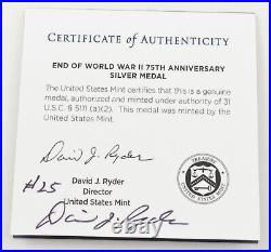 2020 End Of World War II 75th Anniv Silver Medal Ryder Signed COA NO COIN 3837