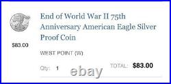 2020 End of World War 2 75th Anniversary American Proof Silver Eagle TRUSTED