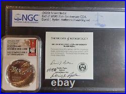 2020 End of World War II 75th Anniversary Silver Medal Signed COA #188 NGC PF70