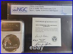 2020 End of World War II 75th Anniversary Silver Medal Signed COA #67 NGC PF70