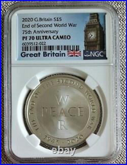 2020 Great Britain £5 End of Second World War Silver Proof NGC PR70 ultra cameo