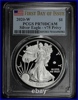 2020-W $1 Silver Eagle End of World War II v75 Privy PCGS PR70 DCAM FDOI Flag