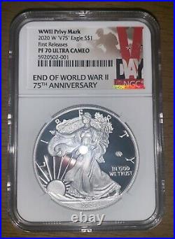 2020 W END of WORLD WAR II 75th ANNIV SILVER EAGLE V75, NGC PF70UC 1st RELEASES