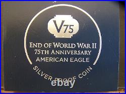 2020 W END of WORLD WAR II 75th ANNIVERSARY SILVER EAGLE V75, PCGS PR70DCAM