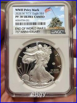 2020 W End World War II 75 American Silver Eagle V75 NGC PF70 IWO JIMA LABEL! 0