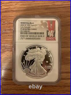 2020 W End of World War II 75th Anniversary Silver Eagle V75 NGC PF69 SHIPS FAST