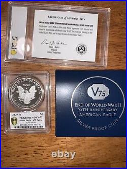 2020-W End of World War II 75th Anniversary Silver Eagle v75 Privy PCGS PR70DCAM