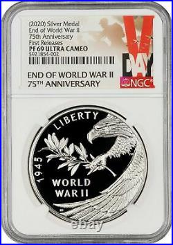 2020-W End of World War II 75th Anniversary Silver Medal NGC PR69UCAM-1st RELEAS