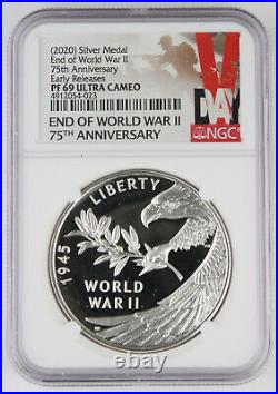 2020 W End of World War II 75th Anniversary Silver Proof Medal NGC PF69 In Hand