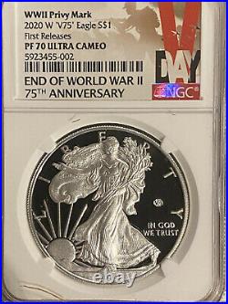 2020 W End of World War II V75 Privy Proof Silver Eagle PF 70 NGC First Release