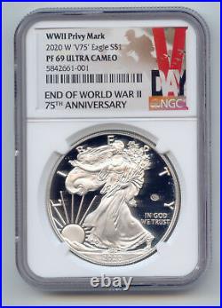 2020-W End of World War WW2 V75 Privy American Silver Eagle Proof NGC PF-69 UC