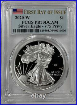 2020-W FIRST DAY End of World War II Silver Eagle Privy V75 PCGS PR70DCAM Proof