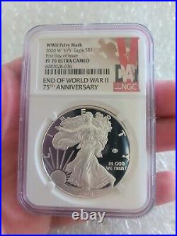 2020-W Proof $1 American Silver Eagle WWII 75th V75 NGC PF70UC FDI World War