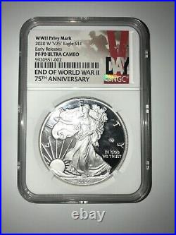 2020 W Proof Silver Eagle World War II V75 Privy Ngc Pf70 Ultra Cameo Vday Case