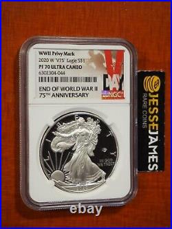2020 W Proof Silver Eagle World War II V75 Privy Ngc Pf70 Ultra Cameo Vday Label