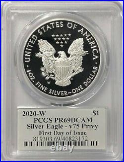 2020 W Silver Eagle Pcgs Pr69 First Day V75 Privy 75th Ann End World War 2 Fdoi