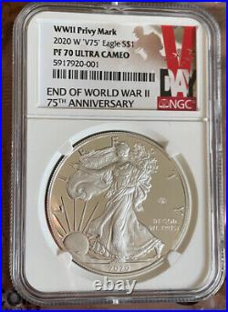 2020 W V75 End of World War II 75th Anniv NGC PF70 Ultra Cameo Silver Dollar