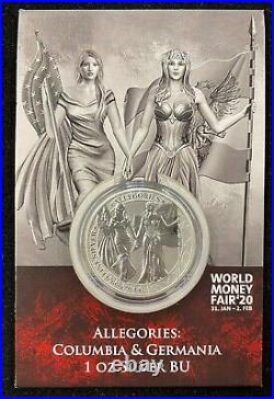 2020 World Money Fair Allegories Columbia & Germania 1oz Silver Coin Round #228