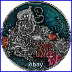 2021 2 Oz Silver $5 Niue World Beneath The Waves CORAL REEF Antique Finish Coin
