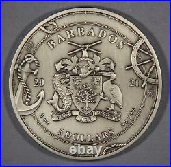 2021 Barbados $5 Dollar Circumnavigation World 500 Years Magellan 3 Oz Silver