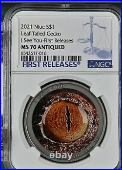 2021 Niue 1 oz Silver Do You See Me Leaf-Tailed Gecko MS 70 1st releases