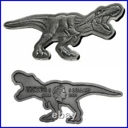 2021 Niue $5 Jurassic Parc Jurassic World $5 2-oz T-Rex Antique Pièce Argent