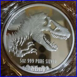 2021 Niue 5oz Jurassic Park World Proof 5oz Fine Silver 999 BE 500ex T-Rex