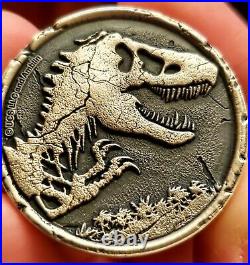 2021 Niue Jurassic World Cracked High Relief 2 oz Silver Antiqued $5 Coin GEM BU