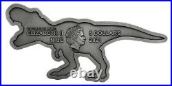 2021 Niue Jurassic World T-Rex Shaped 2 oz Silver Antiqued $5 Coin GEM BU