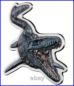 2022 Jurassic World 2oz Silver Antiqued Mosasaurus Shaped Coin