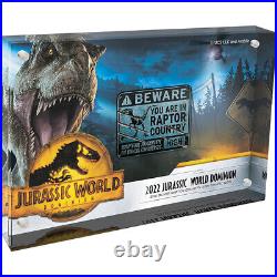 2022 Jurassic World 2oz Silver Raptor Country Sign Shaped Coin