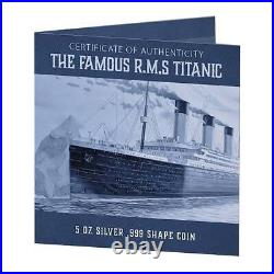 2022 Solomon Islands The Famous R. M. S. Titanic 5 oz. 999 Silver Shaped Coin