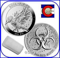 2023 (2026) Zombucks World Kookaburied BU 1 oz Silver Tube of 20 Rounds/Coins