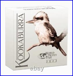 2023 Australia Berlin Kookaburra World Money Fair WMF 1 oz. 999 Silver Box COA