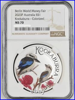 2023 Australia World Money Fair Kookaburra 1oz Silver Colorized Coin NGC MS 70