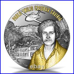 2023 World Money Fair Pablo Escobar 30th Ann. 2 oz Silver Gilded Coin Mintage 99